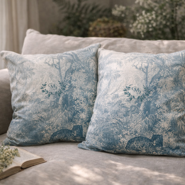 Coussins Jungle Azur – Housses décoratives esprit nature luxuriante et élégance tropicale