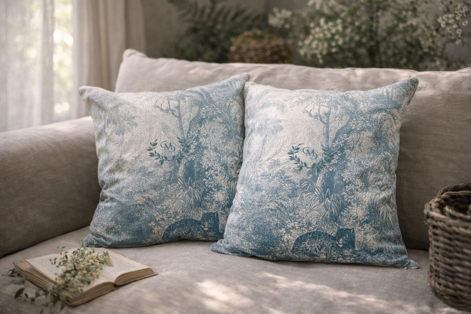 Coussins Jungle Azur – Housses décoratives esprit nature luxuriante et élégance tropicale
