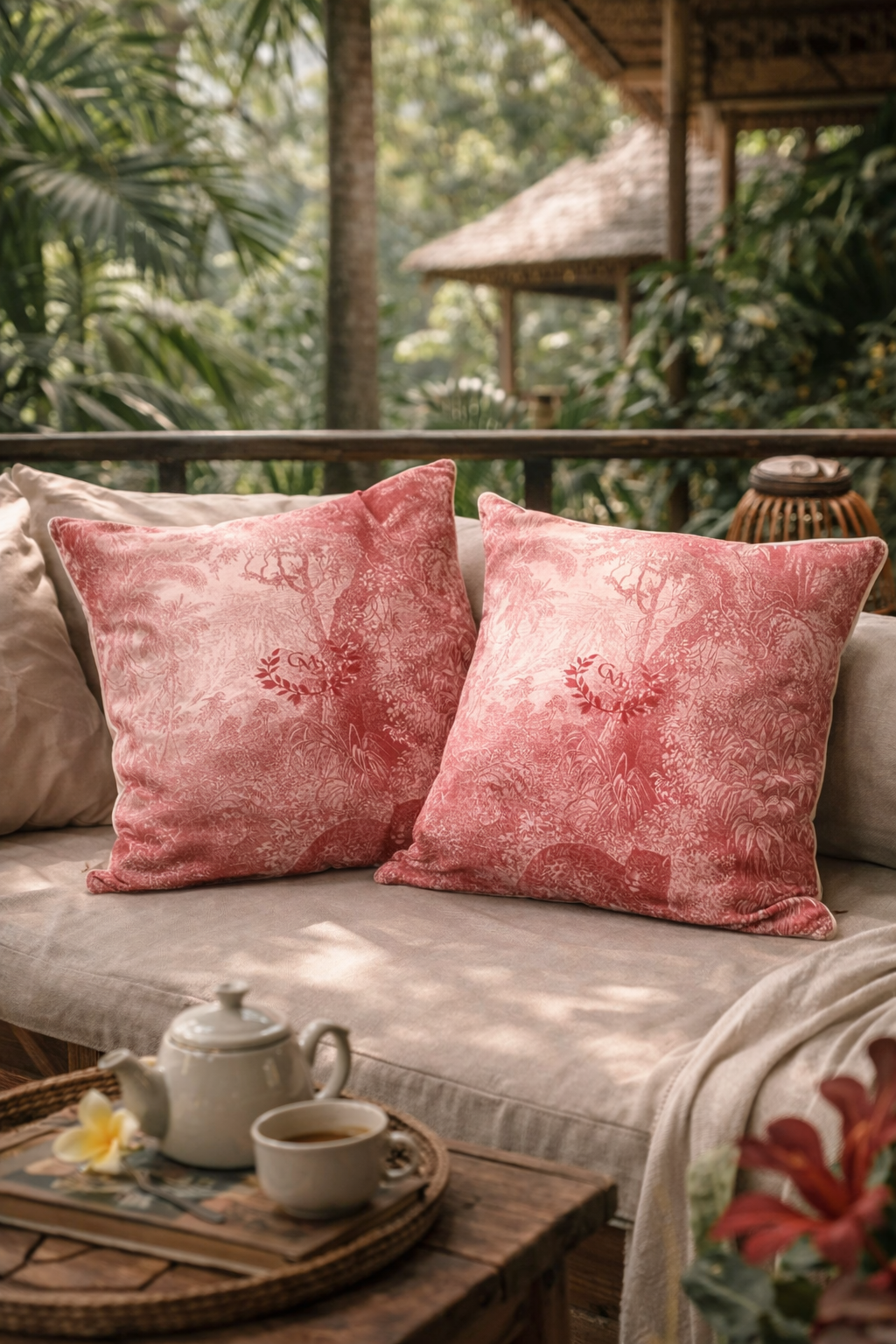 Jungle Palma Rosa – Coussins décoratifs inspirés de la nature luxuriante et des palmiers rosés